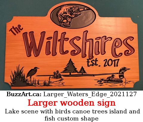 Lake scene with birds canoe trees island and fish custom shape